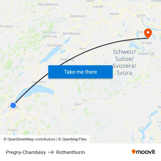 Pregny-Chambésy to Rothenthurm map
