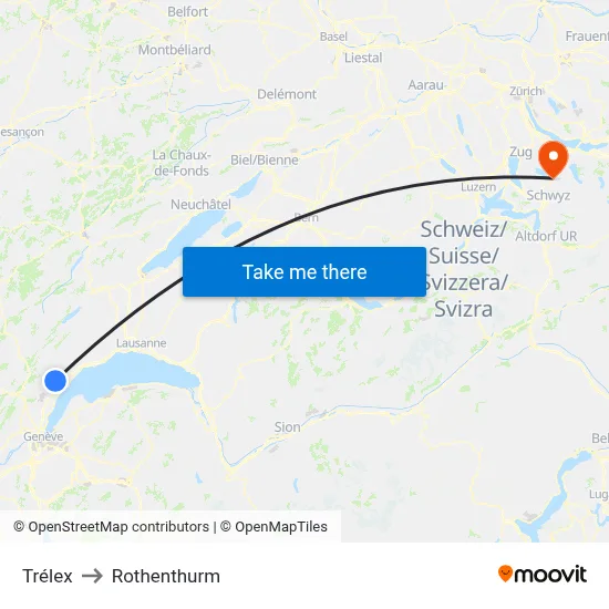 Trélex to Rothenthurm map