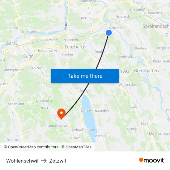 Wohlenschwil to Zetzwil map