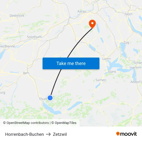 Horrenbach-Buchen to Zetzwil map