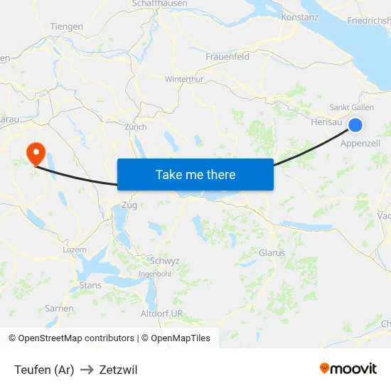 Teufen (Ar) to Zetzwil map