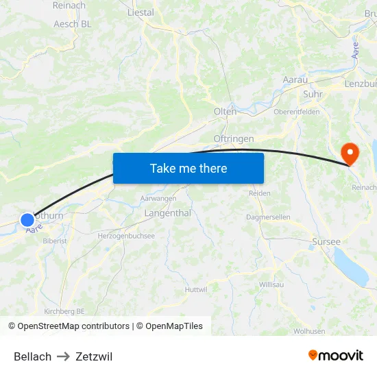 Bellach to Zetzwil map