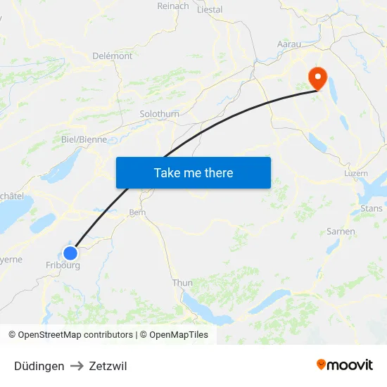 Düdingen to Zetzwil map