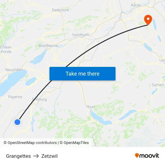 Grangettes to Zetzwil map