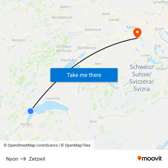 Nyon to Zetzwil map