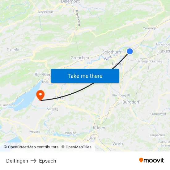 Deitingen to Epsach map