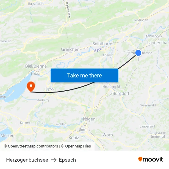 Herzogenbuchsee to Epsach map