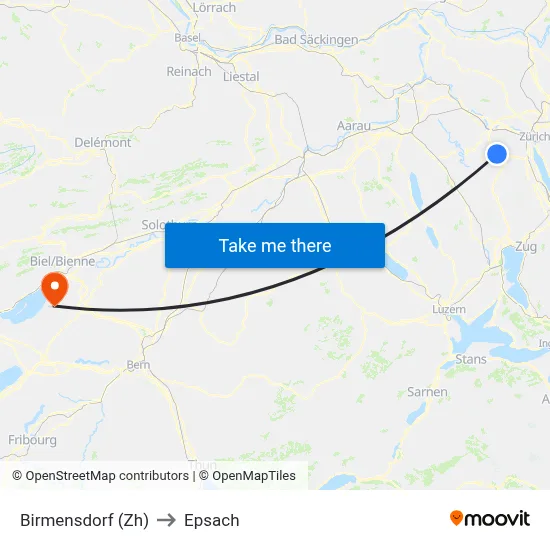 Birmensdorf (Zh) to Epsach map