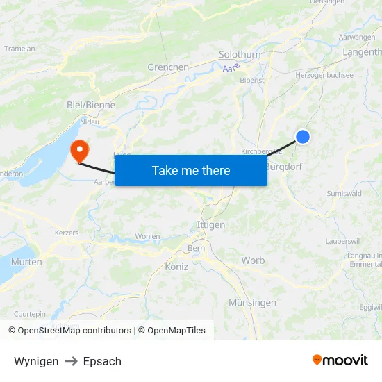Wynigen to Epsach map