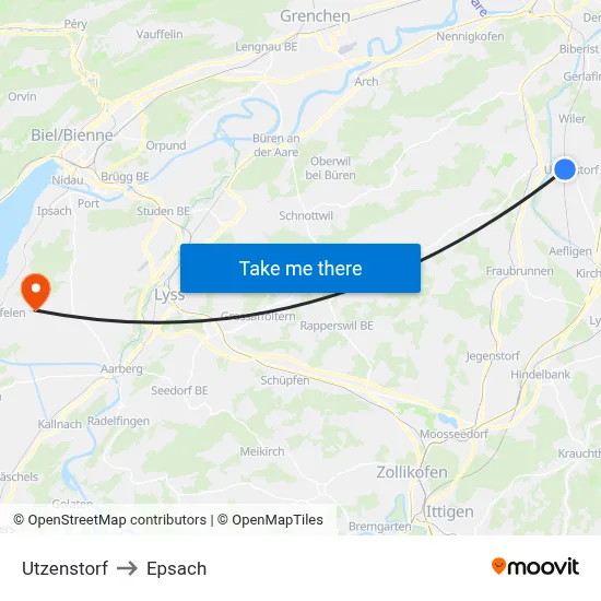 Utzenstorf to Epsach map