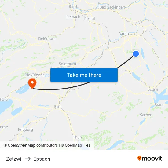Zetzwil to Epsach map