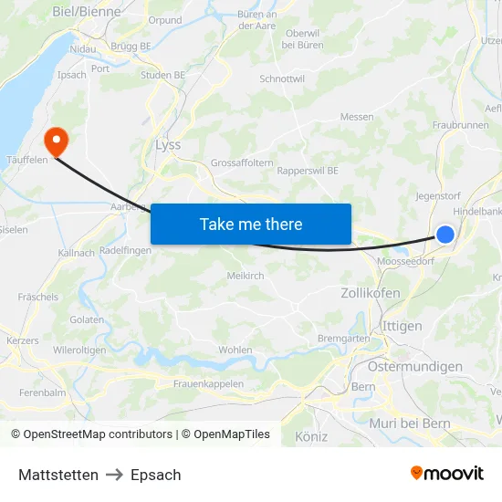 Mattstetten to Epsach map