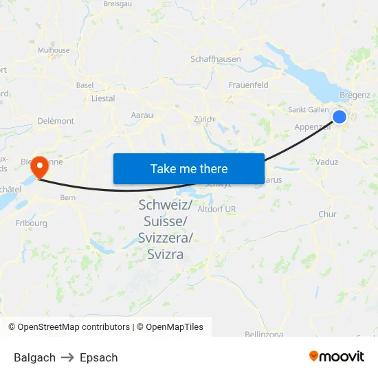 Balgach to Epsach map