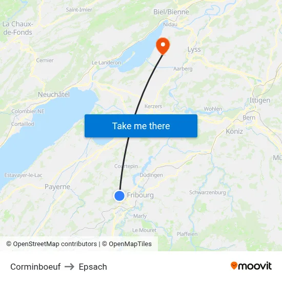 Corminboeuf to Epsach map