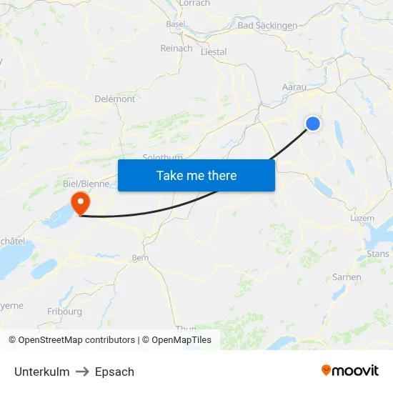 Unterkulm to Epsach map