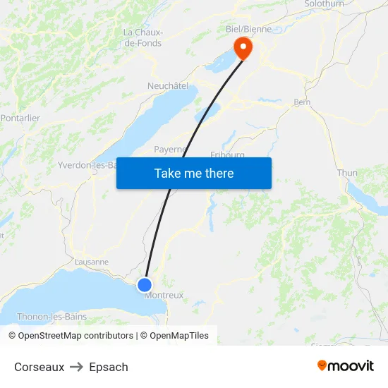 Corseaux to Epsach map