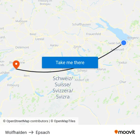 Wolfhalden to Epsach map