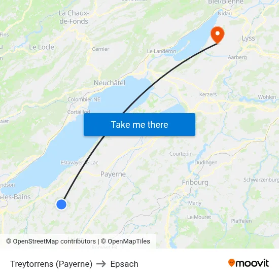 Treytorrens (Payerne) to Epsach map