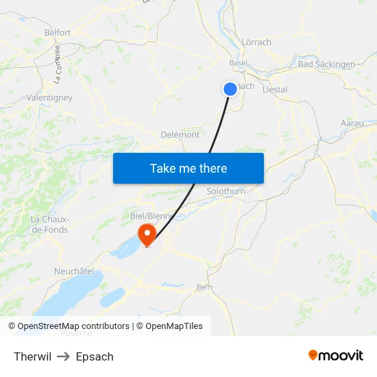Therwil to Epsach map