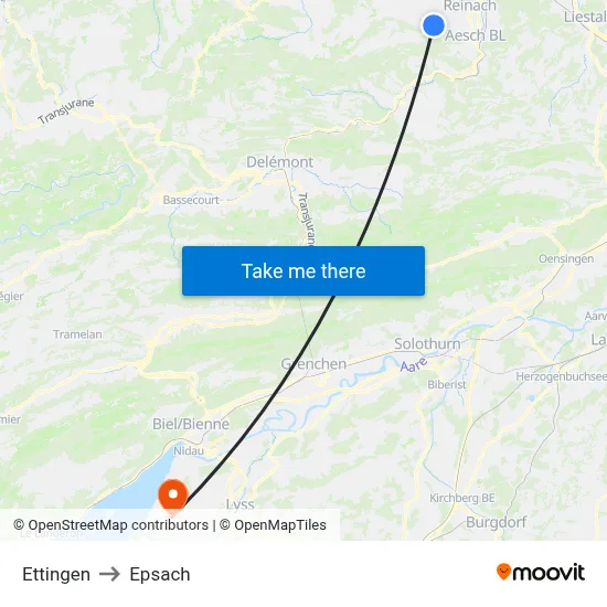 Ettingen to Epsach map