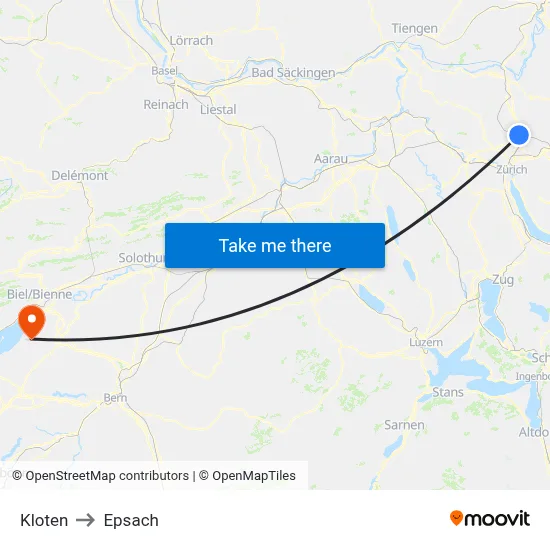 Kloten to Epsach map