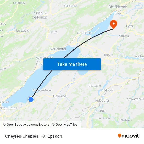 Cheyres-Châbles to Epsach map