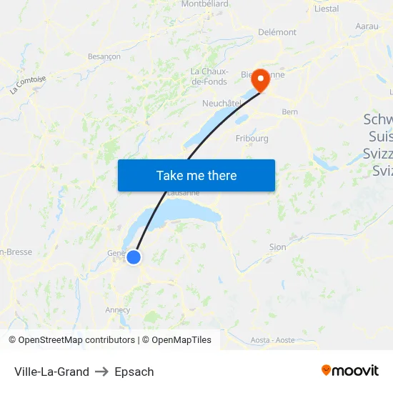 Ville-La-Grand to Epsach map