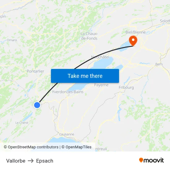 Vallorbe to Epsach map