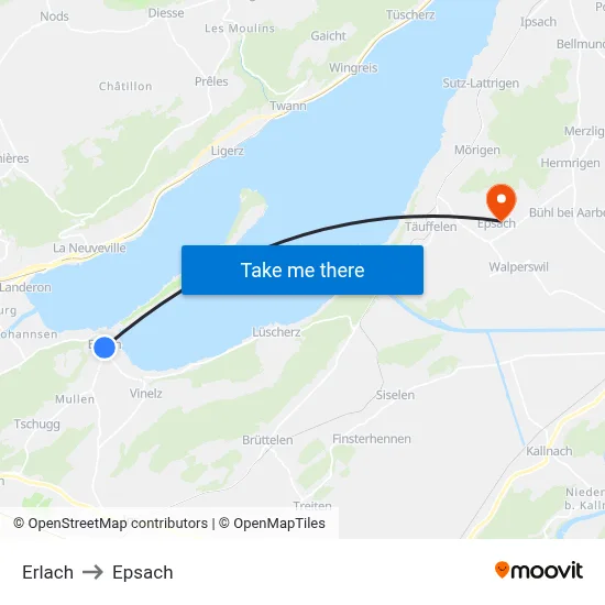 Erlach to Epsach map
