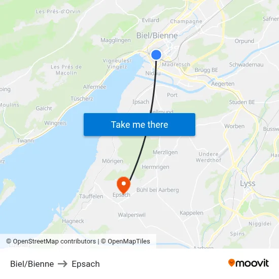 Biel/Bienne to Epsach map