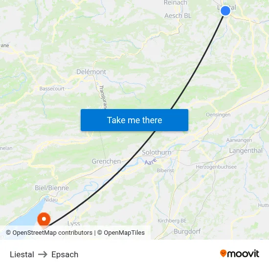 Liestal to Epsach map