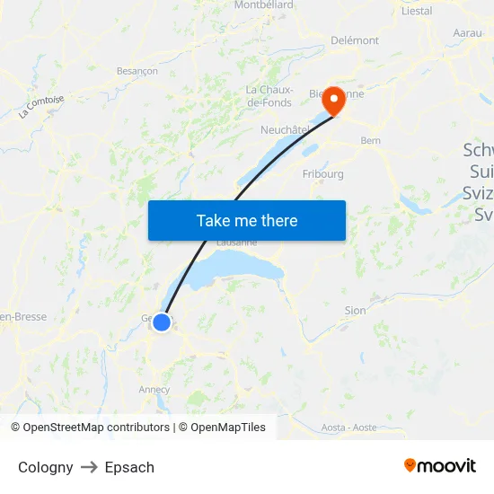 Cologny to Epsach map