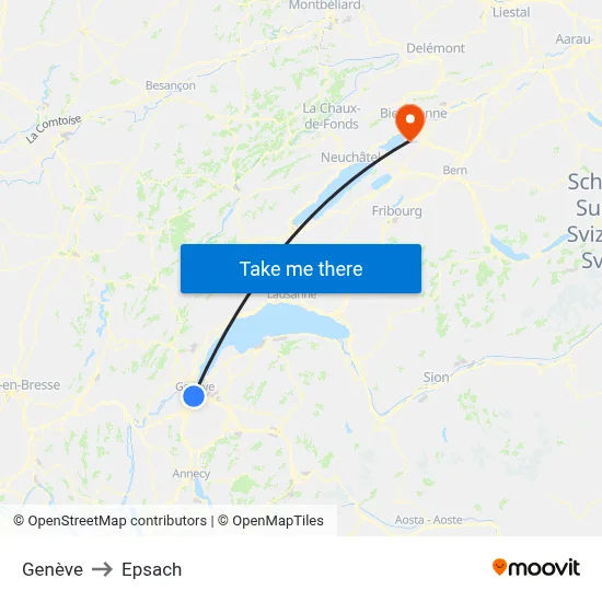 Genève to Epsach map