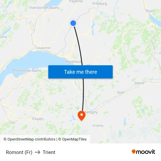 Romont (Fr) to Trient map