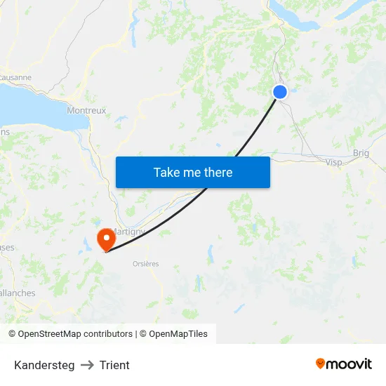 Kandersteg to Trient map