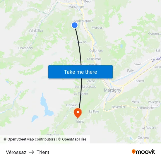 Vérossaz to Trient map