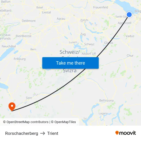 Rorschacherberg to Trient map