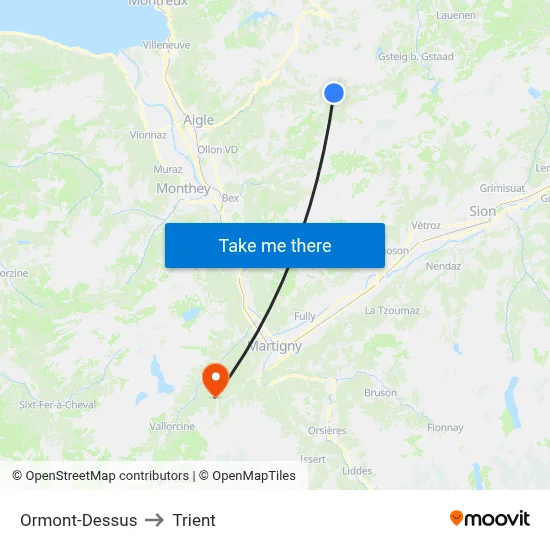 Ormont-Dessus to Trient map