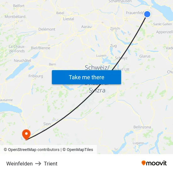 Weinfelden to Trient map