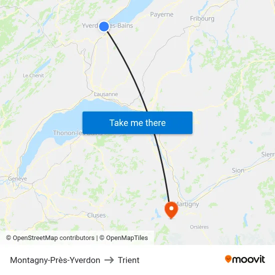Montagny-Près-Yverdon to Trient map