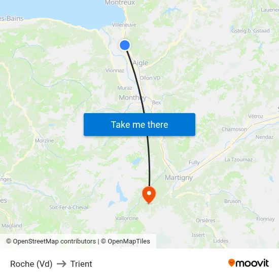 Roche (Vd) to Trient map