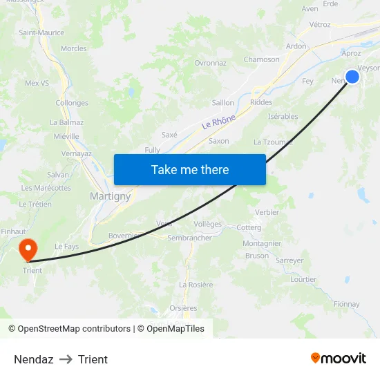 Nendaz to Trient map
