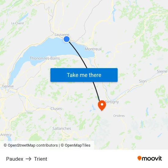 Paudex to Trient map