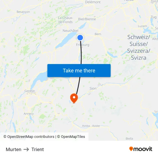 Murten to Trient map