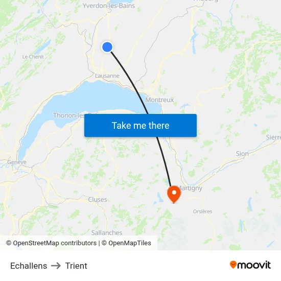 Echallens to Trient map