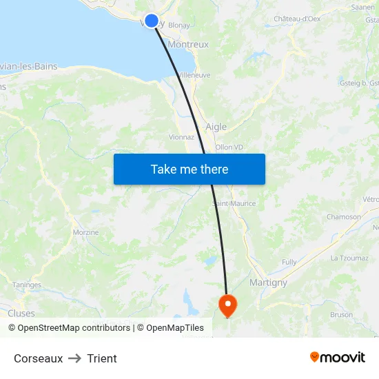 Corseaux to Trient map