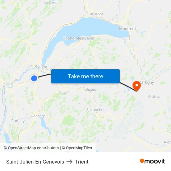 Saint-Julien-En-Genevois to Trient map