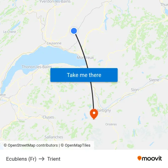 Ecublens (Fr) to Trient map