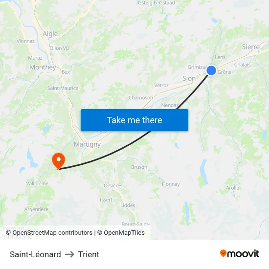 Saint-Léonard to Trient map