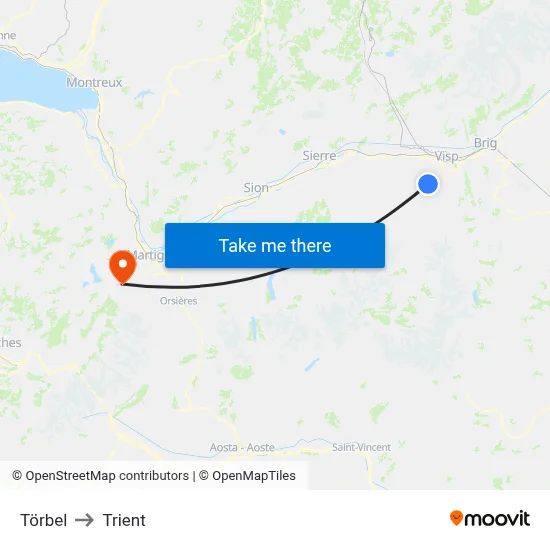 Törbel to Trient map